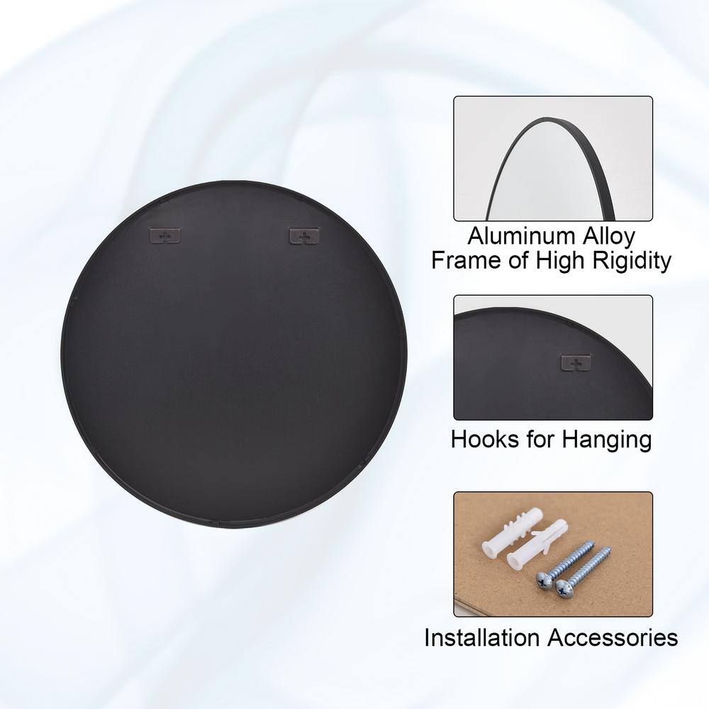 XRAMFY 35.2 in. W x 35.2 in. H Round Aluminum Alloy Framed Modern Black Wall Mirror