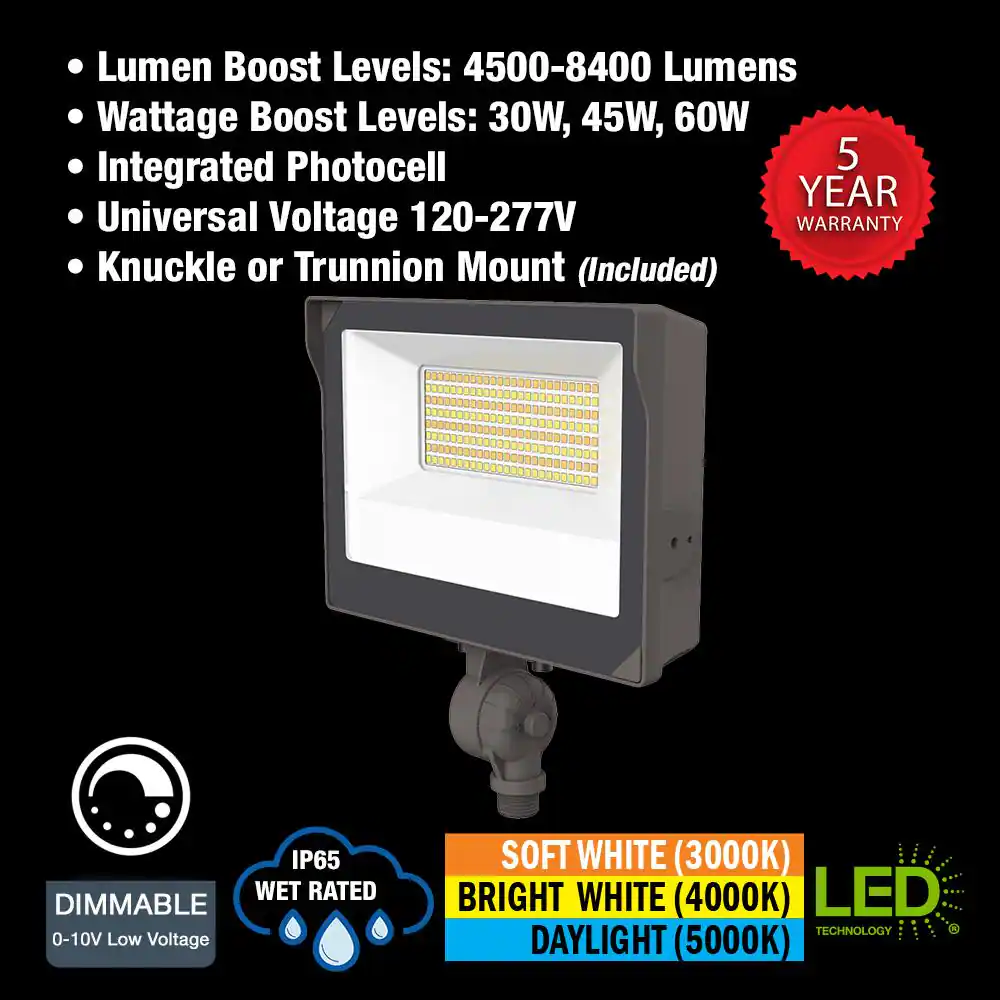 ETi 100-Watt Equivalent 4500-8400 Lumens Bronze LED Flood Light 120-277V Photocell Enable/Disable Switch
