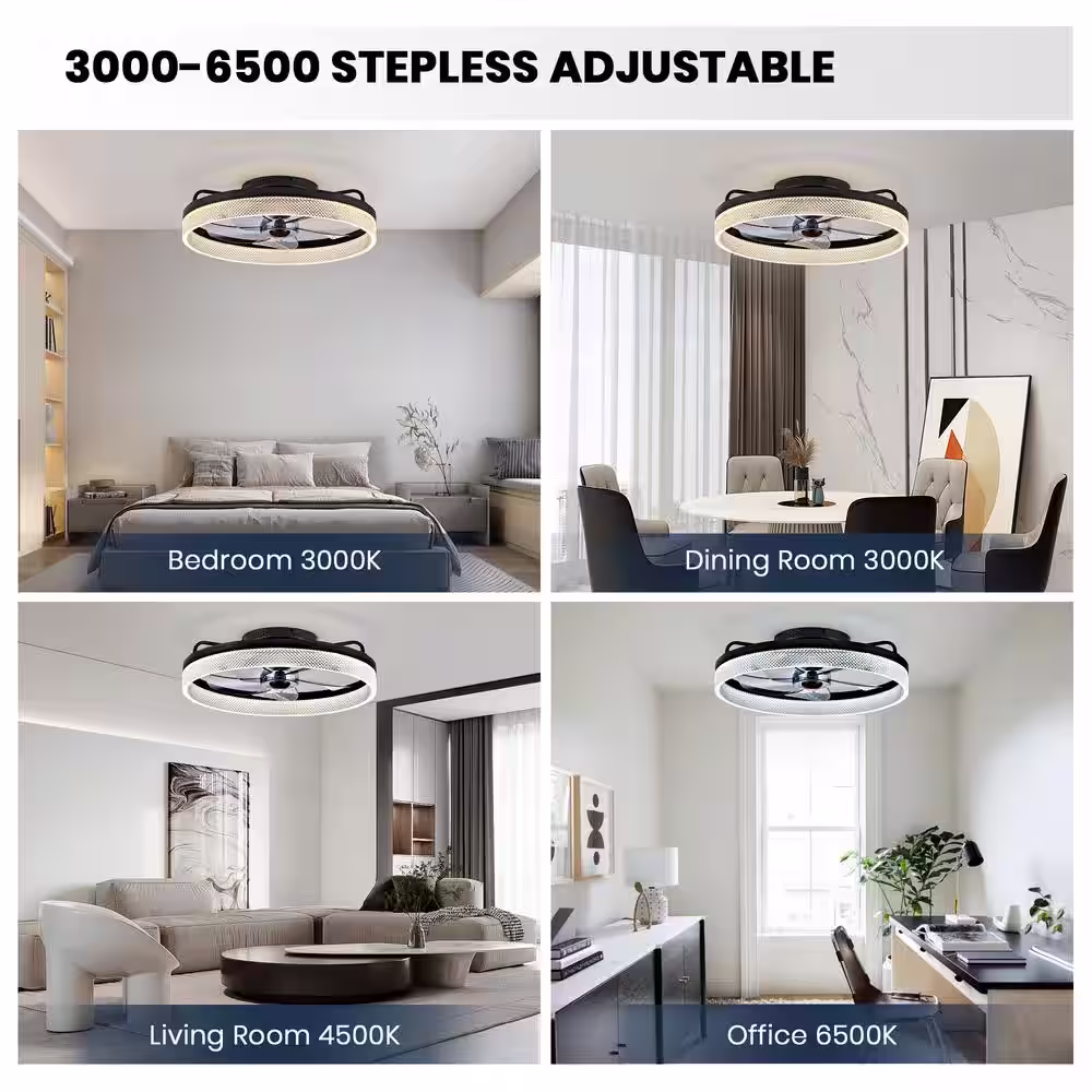 None Black 20 in. Integrated LED Crystal Color Changing Ceiling Fan with Light, Black Flush Mount Fan with Light Kit