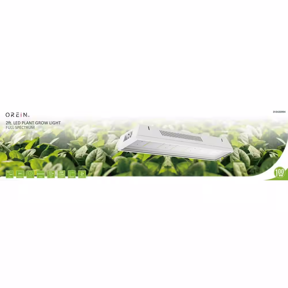 Orein 2 ft. 100-Watt White Full Spectrum LED Linkable Plant Grow Light Daylight