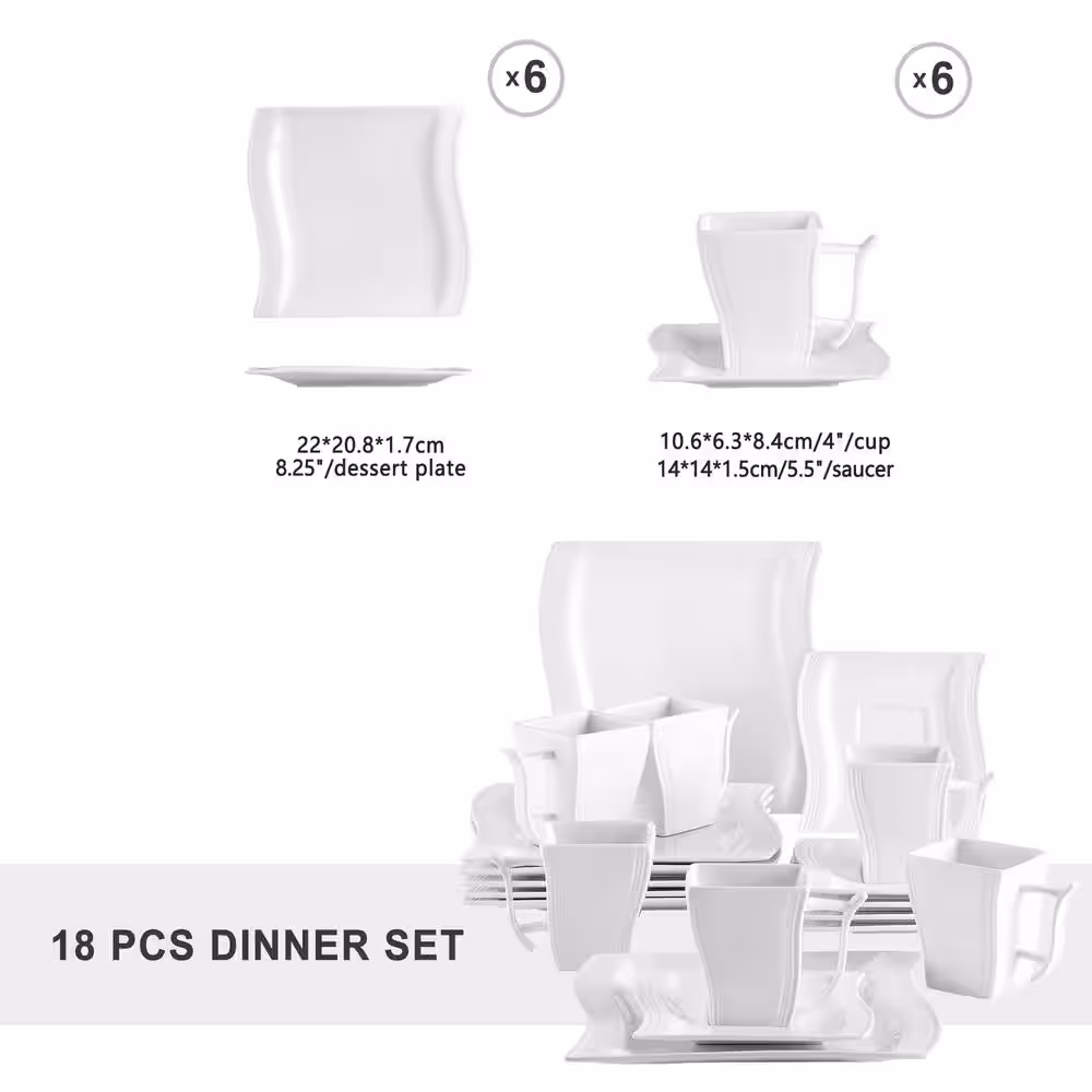 MALACASA Flora 18-Piece Porcelain Dinnerware Set (Service For 6)