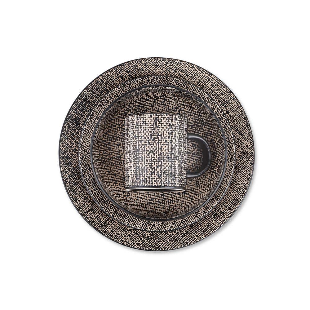 STONE LAIN Stone Lain Sophie 16-Piece Dinnerware Set Stoneware, Service For 4, Brown and Black