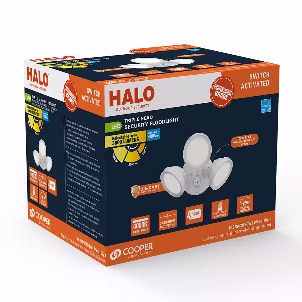 HALO TGS 120-Watt 90Â° White Outdoor Integrated LED Flood Light