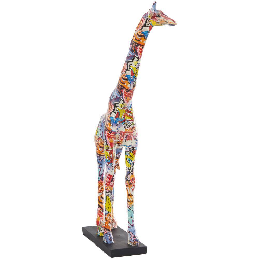 Novogratz Multi Colored Resin Graffiti Giraffe Sculpture with Black Base