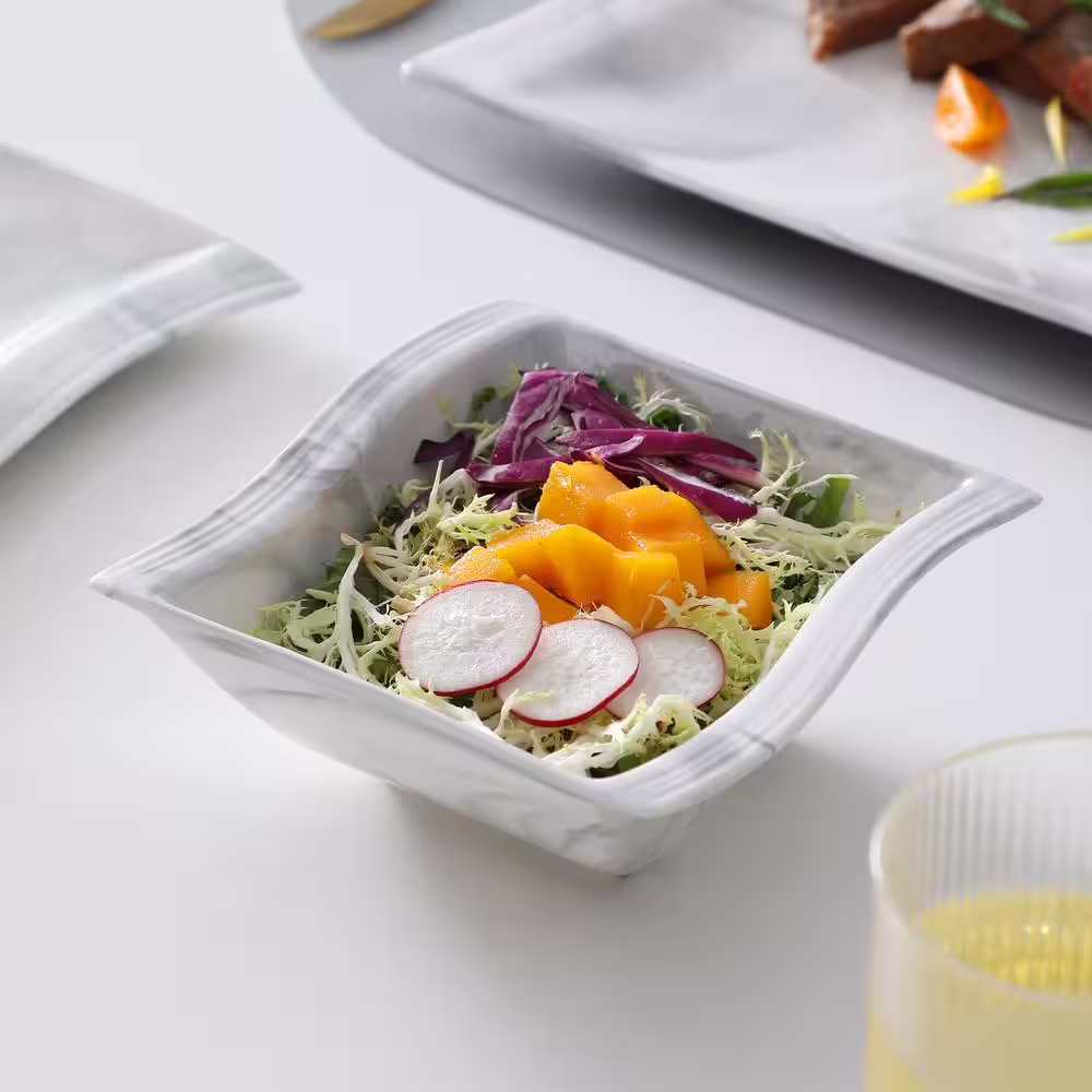 MALACASA Flora 26-Piece Marble Gray Porcelain Dinnerware Set with Dinner,Soup ,Dessert Plates(Service for 6)