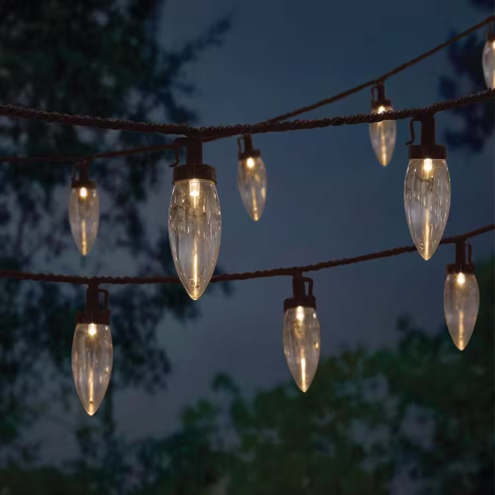 Home Accents Holiday 50-Count LED Super Bright Warm White C9 LED Brown Wire Lights