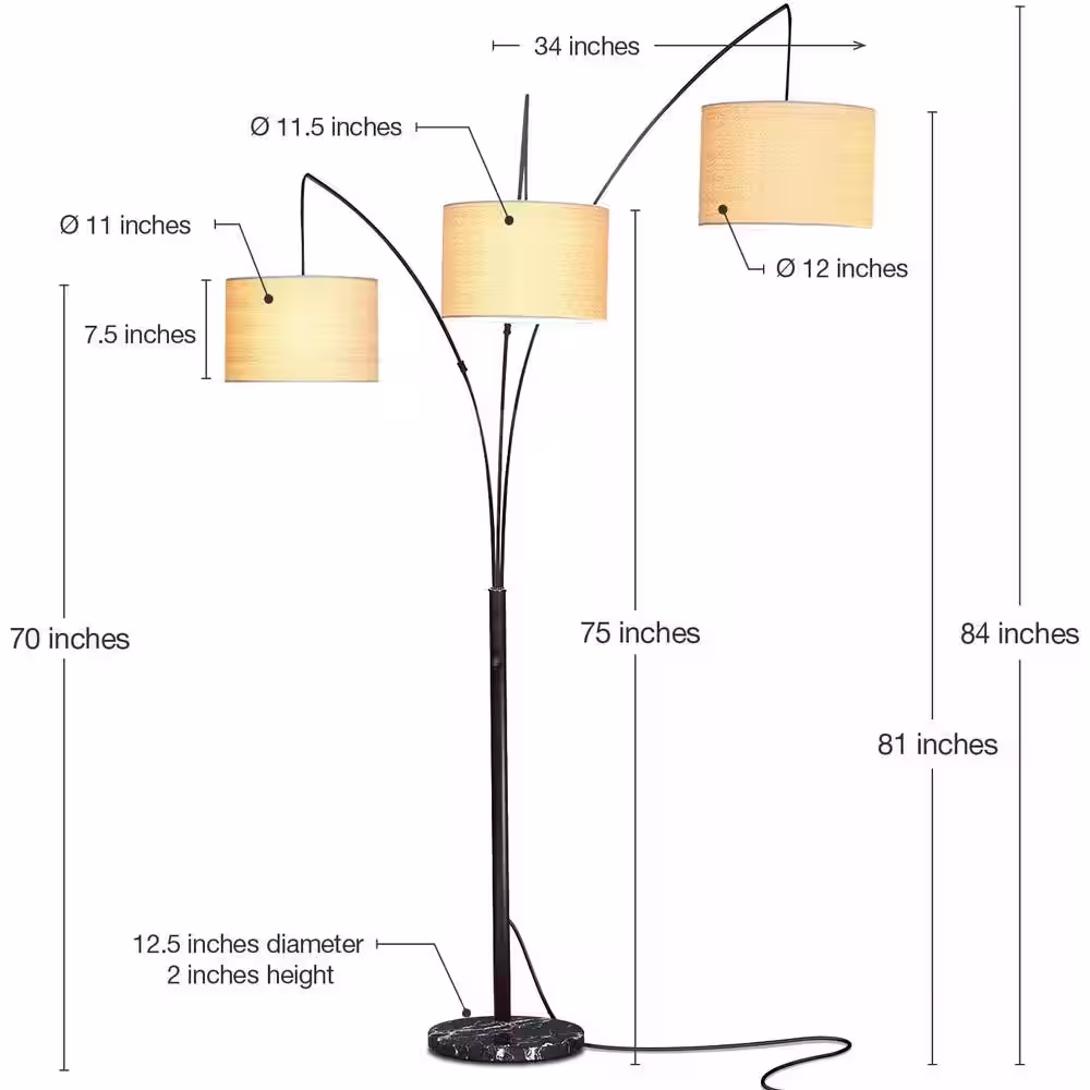 Brightech Trilage 84 in. Black LED Arc Floor Lamp with Marble Base