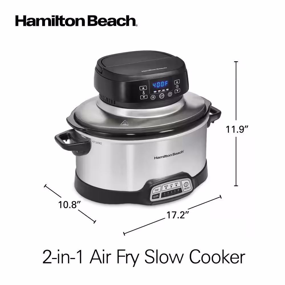 Hamilton Beach 2 in 1 6 Qt. Stainless Steel Slow Cooker with Air Fry Lid