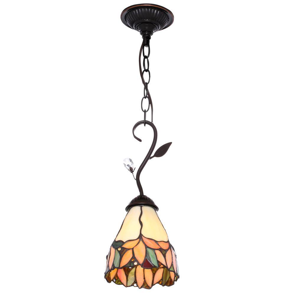 Springdale Lighting Crystal Leaf 1-Light Antique Bronze Hanging Mini Pendant Lamp