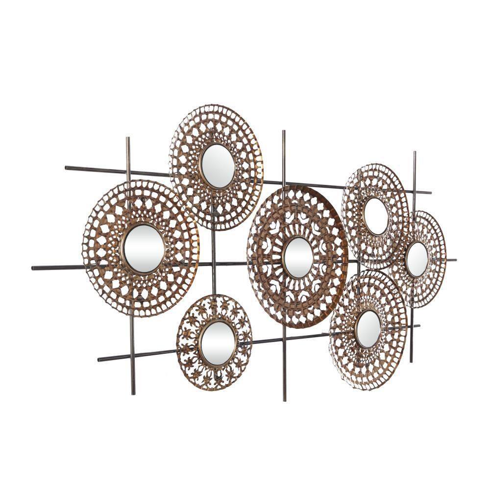 Litton Lane Metal Brown Plate Wall Decor with Round Mirrored Accents