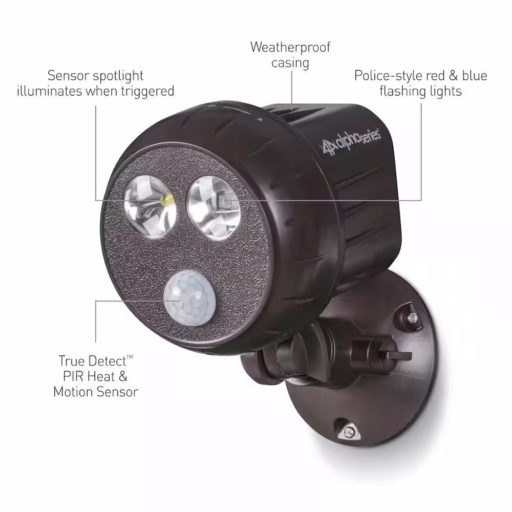 Swann Alpha Series 400 Lumens 180-Degree Motion Activated Spotlight with Protective Red and Blue Enforcer Lights Plus Remote