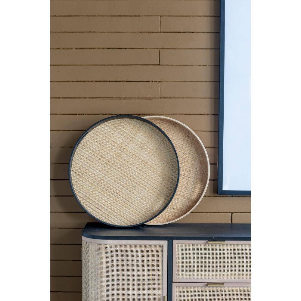 A & B Home Rattan Round Tray 20 in. Dia. x 2 in. Black/Natural