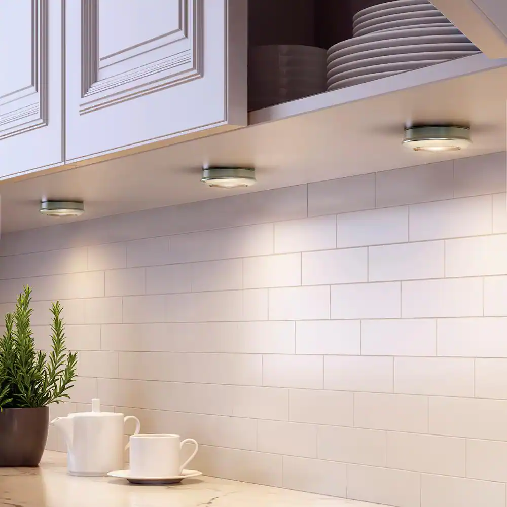 Defiant Battery Operated 3 in. Round Silver LED Puck Light (3-Pack)