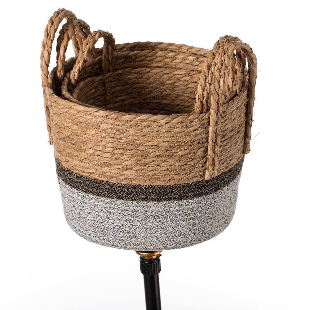 Vintiquewise Straw Decorative Round Beige Storage Basket with Woven Handles for the Playroom Bedroom and Living Room (Set of 3)
