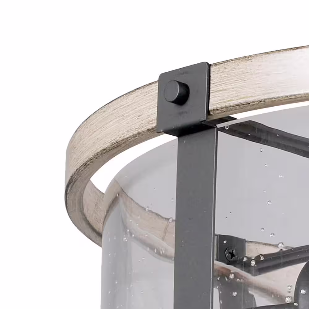 Hampton Bay Collier 2-Light Matte Black and Gray Wood Outdoor Flush Mount Light with Clear Seeded Glass