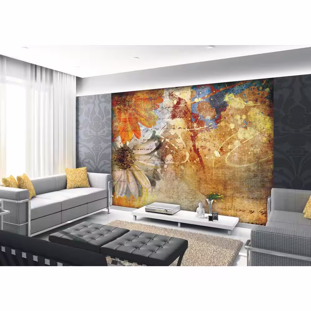 Dundee Deco White Orange Flowers Painting Abstract Floral Non-Woven Wall Mural