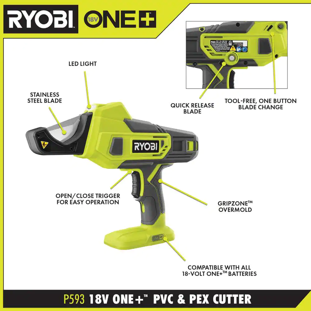 RYOBI ONE+ 18V Lithium-Ion Cordless PVC and PEX Cutter (Tool Only)