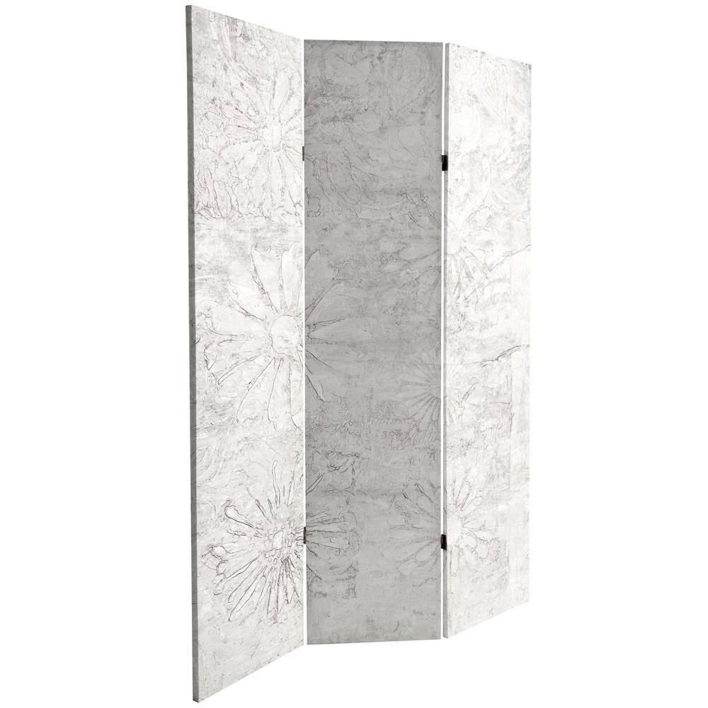 None Ivory Flowers 6 ft. Printed 3-Panel Room Divider