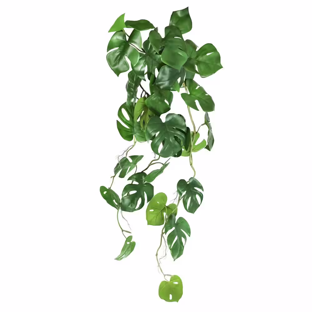 None 36 in. Artificial Split Leaf Philodendron Monstera Leaf Vine Hanging Plant Greenery Foliage Bush