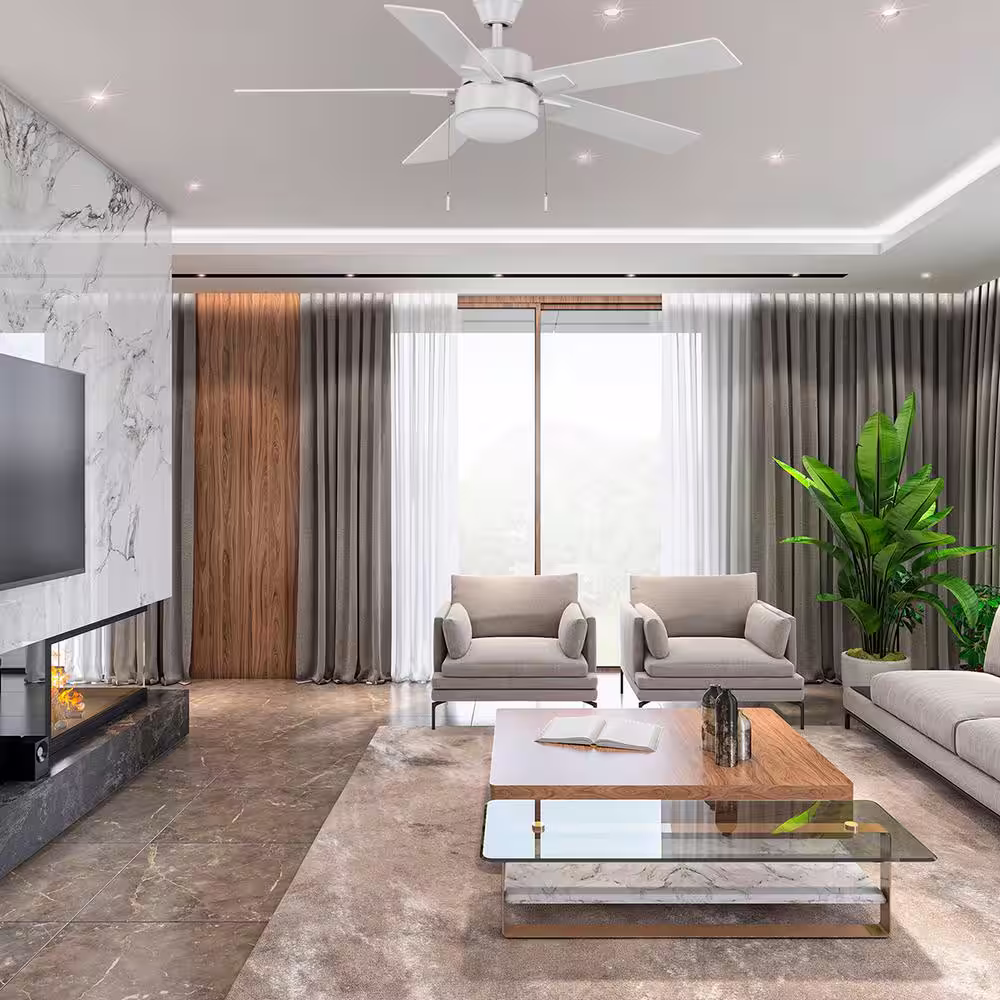 Hampton Bay 52 in. Corwin Indoor/Outdoor Matte White LED Ceiling Fan with Light Kit