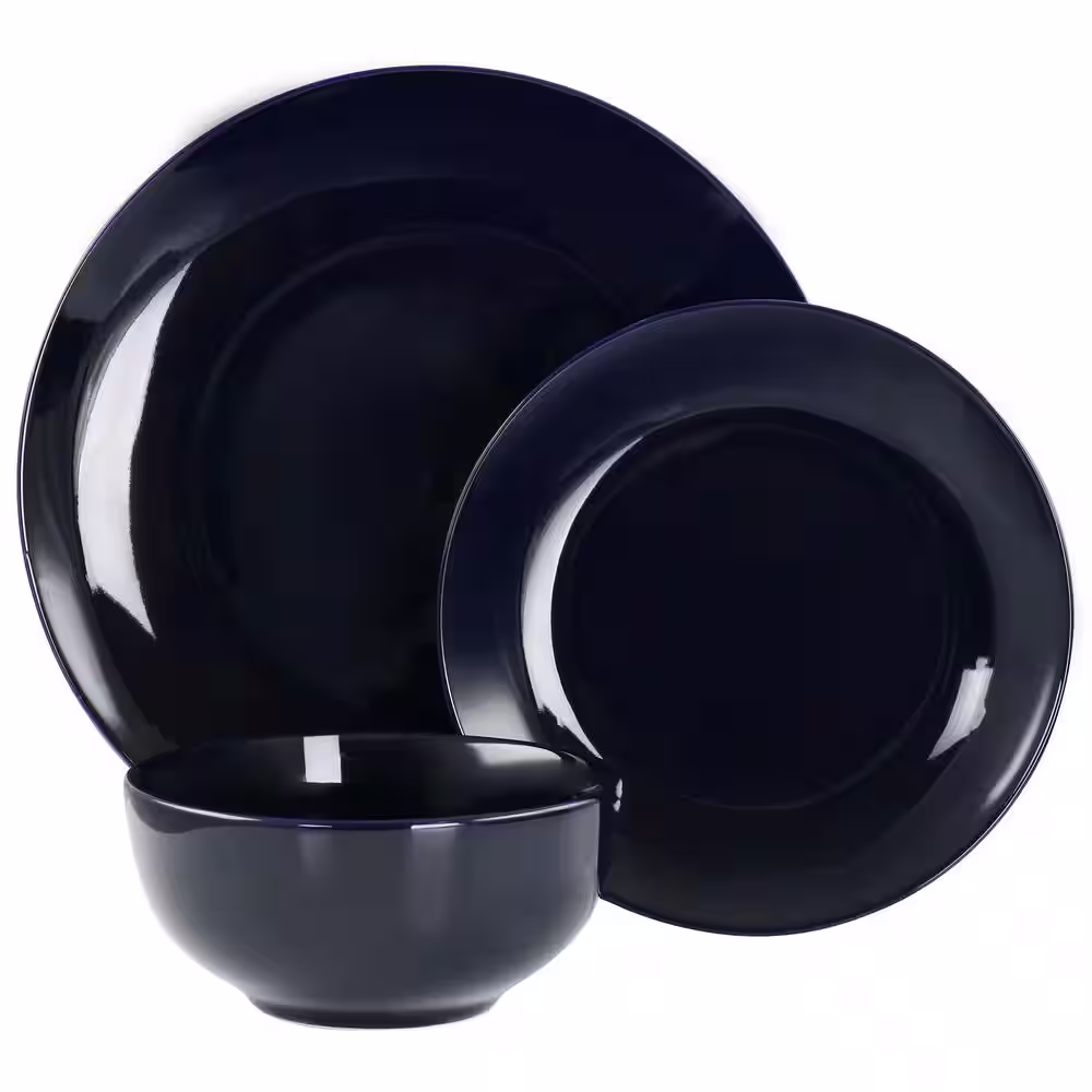 Elama Luna 18-Piece Porcelain Dinnerware Set in Dark Blue