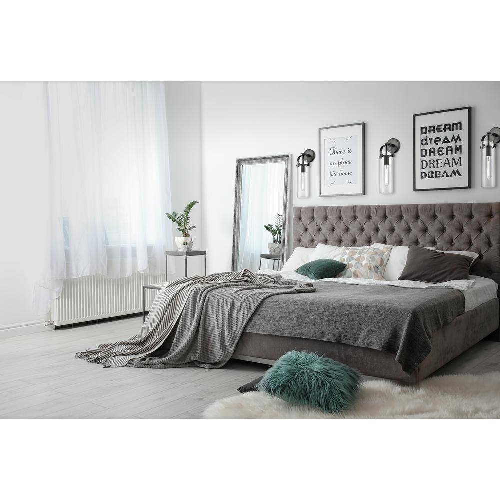 Innovations Pilaster 1-Light Matte Black Clear Wall Sconce with Clear Glass Shade