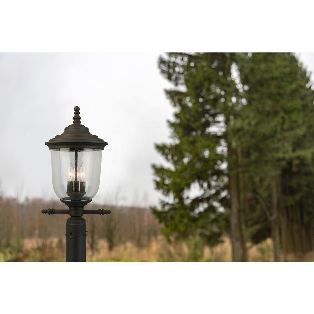 Eglo Pinedale 10.63 in. W x 19.76 in. H 3-Light Matte Bronze Weather Resistant Outdoor Post Light Set with Clear Seeded Glass