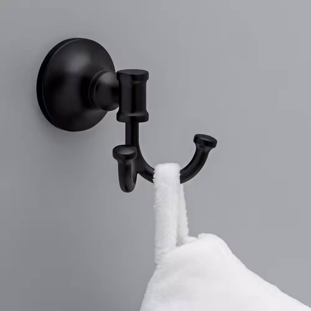 Delta Chamberlain Double Towel Hook Bath Hardware Accessory in Matte Black