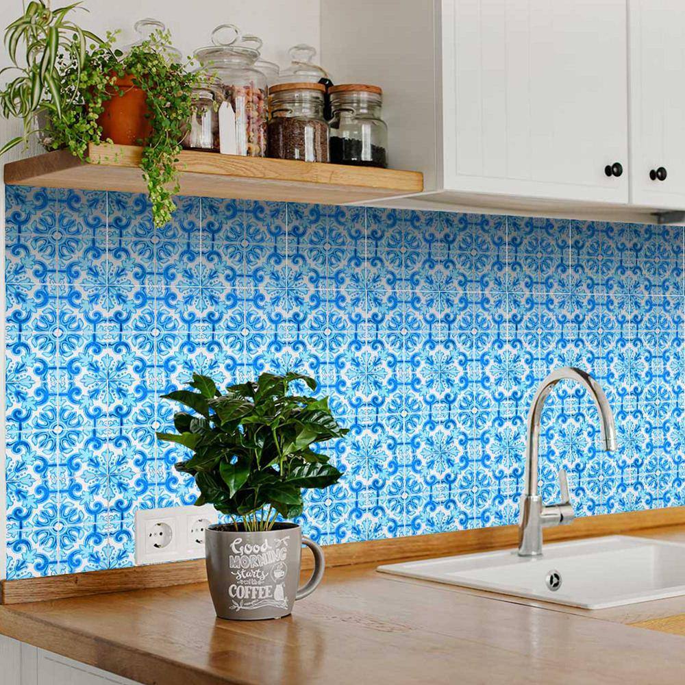 None Blue/White H23 8 in. x 8 in. Vinyl Peel and Stick Tile (24 Tiles, 10.67 sq. ft./pack)