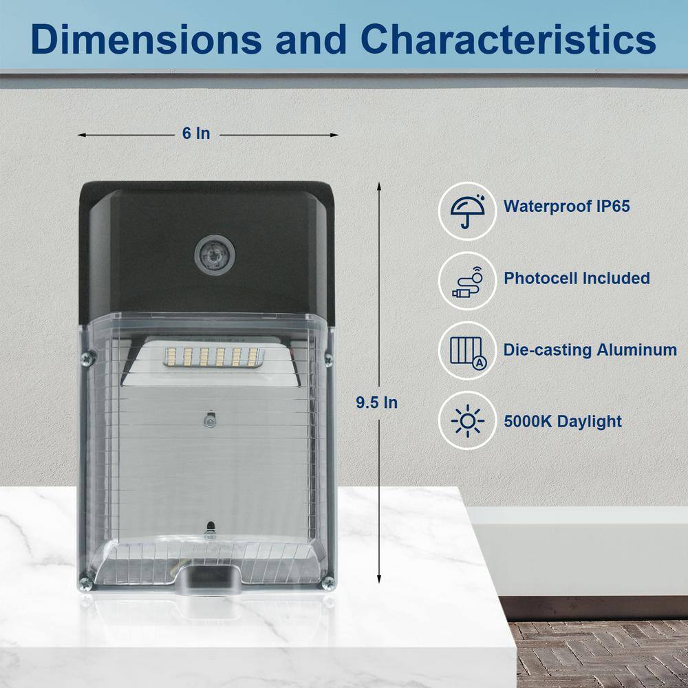 Cedar Hill 100Watt Equivalent LED Integrated LED Bronze Mini Wall Pack Light Dusk to Dawn 2730LM 5000K