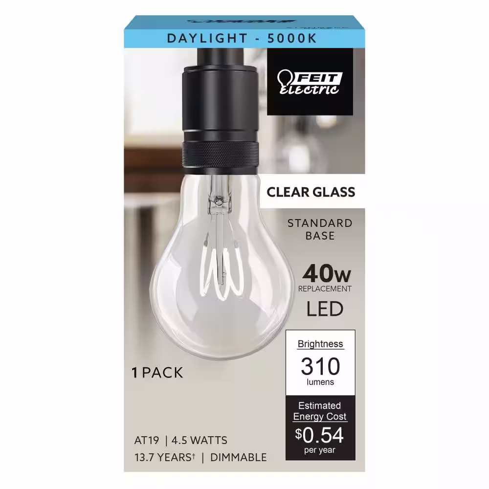 Feit Electric 40-Watt Equivalent A19 Dimmable H Shape Filament Clear Glass E26 Vintage Edison LED Light Bulb, Daylight