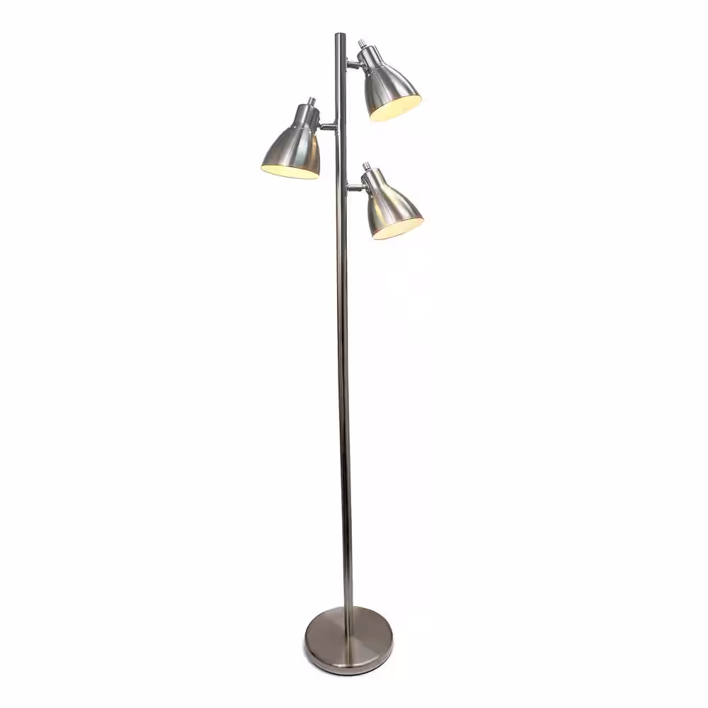 None 64 in. Brushed Nickel Tall Traditional 3-Light Metal Tree Floor Lamp with Metal Adjustable Spotlight Shades