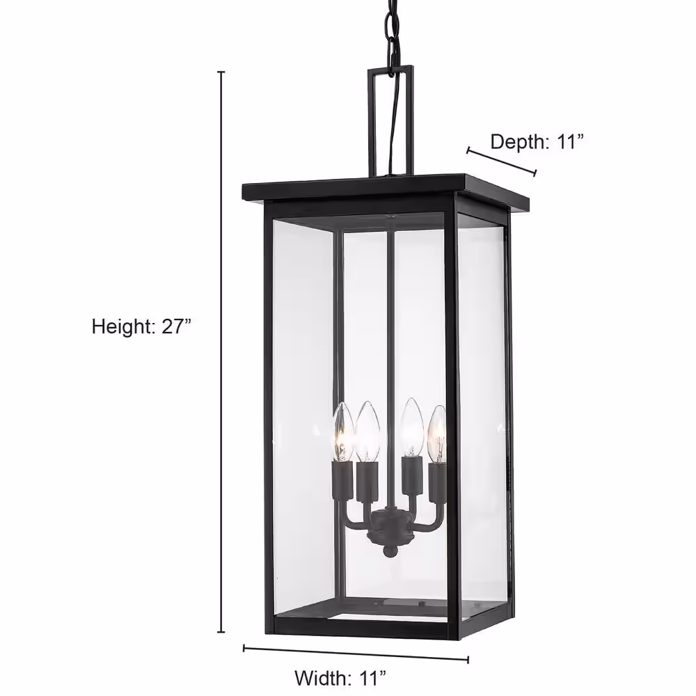 Millennium Lighting 4-Light 27 in. Powder Coat Black Outdoor Lantern Pendant