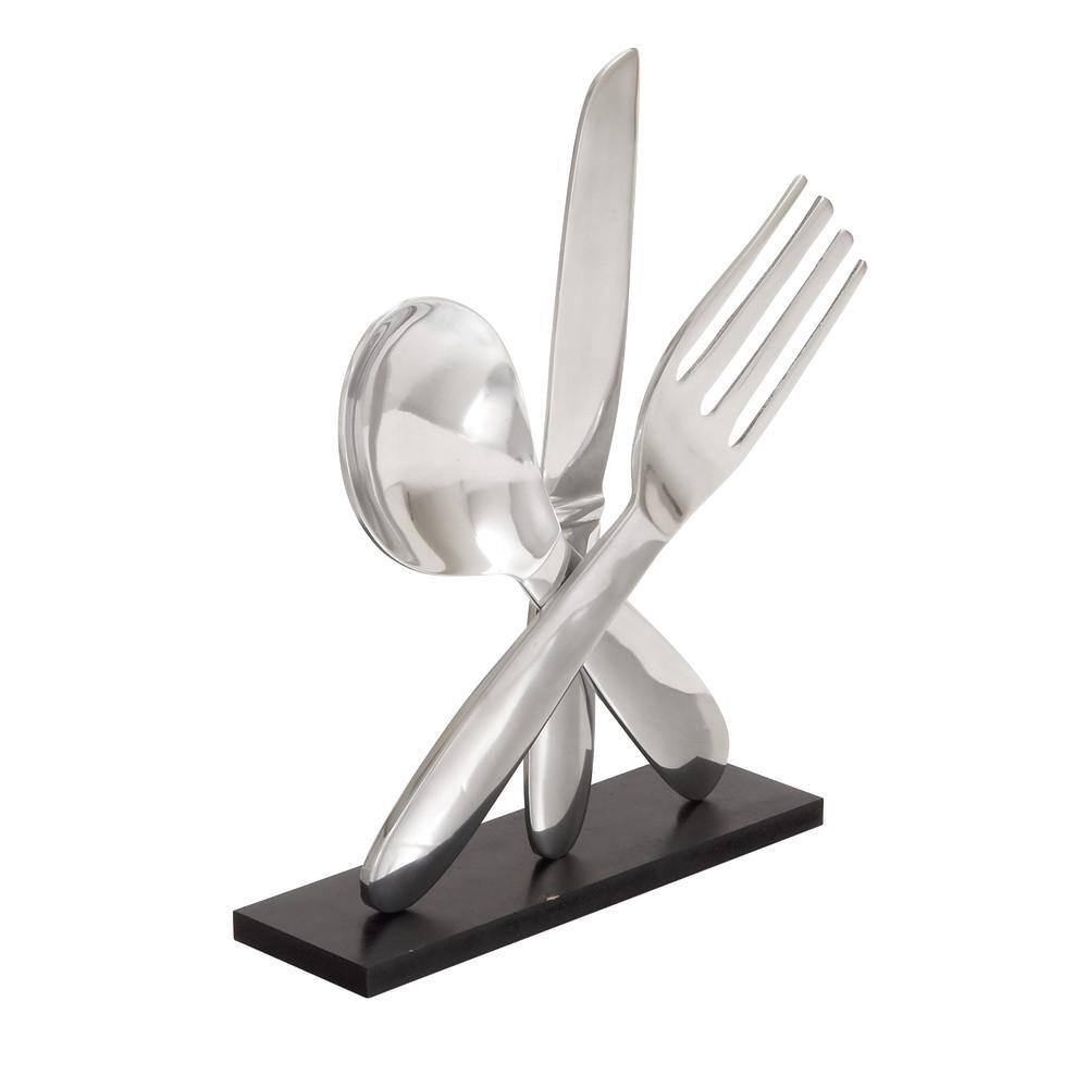 Litton Lane Silver Aluminum Utensils Sculpture with Black Base