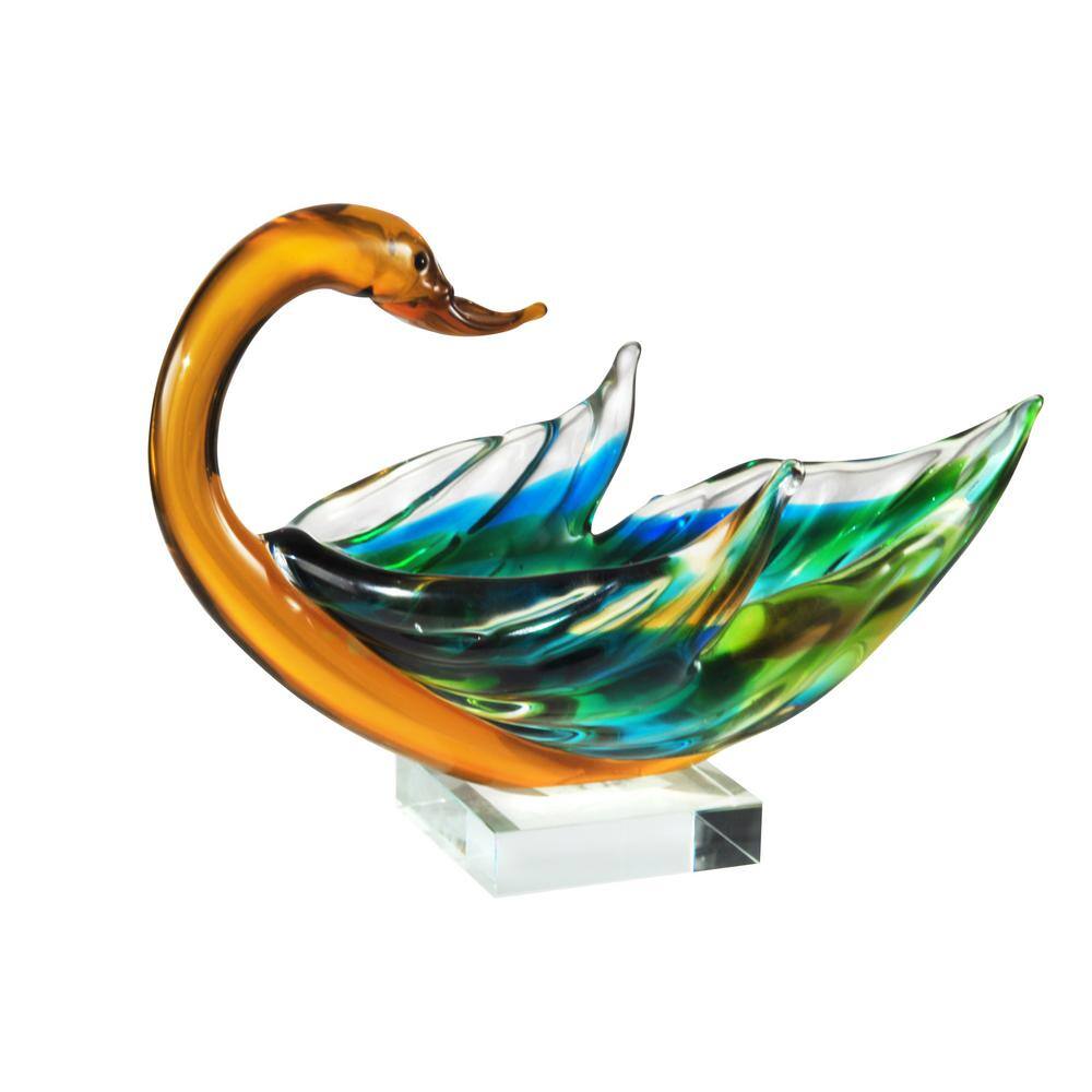 Dale Tiffany 6.75 in. Swan Bowl Handcrafted Irregular Art Glass Sculpture