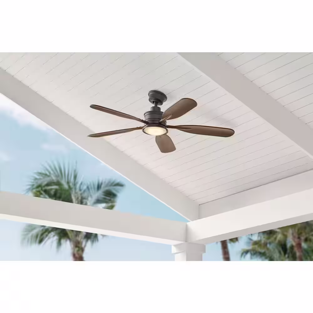 Hampton Bay Fallsburg 52 in. Integrated LED Indoor/Outdoor Natural Iron Ceiling Fan with Light and Remote Control