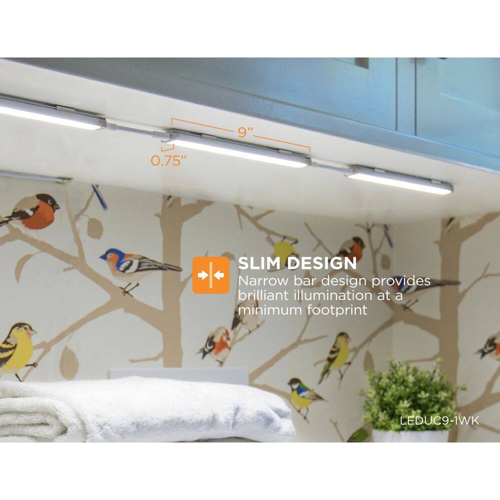 BLACK+DECKER 9 in. LED Warm White 2700K, Dimmable, 1-Bar Under Cabinet Lights Kit with Hands-Free On/Off (Tool-Free Plug-in Install)