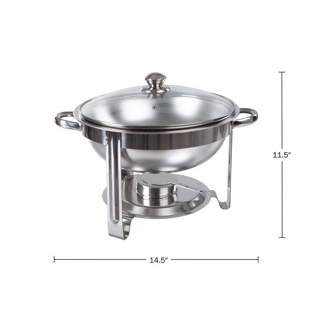 None Round 5 QT Chafing Dish Buffet Set - Includes Water Pan, Food Pan, Fuel Holder, Cover, and Stand - Food Warmers