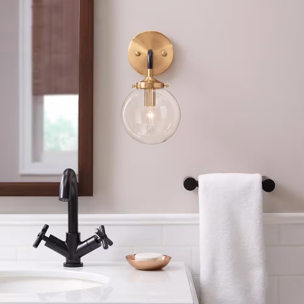 None 1-Light Matte Black and Antique Gold Wall Sconce