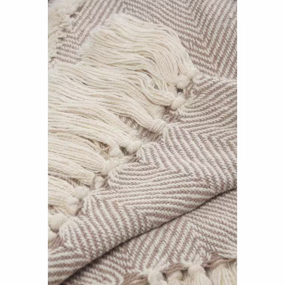 LR Home Norah Fringe Tufted Geometric Beige / Cream Cotton Throw Blanket
