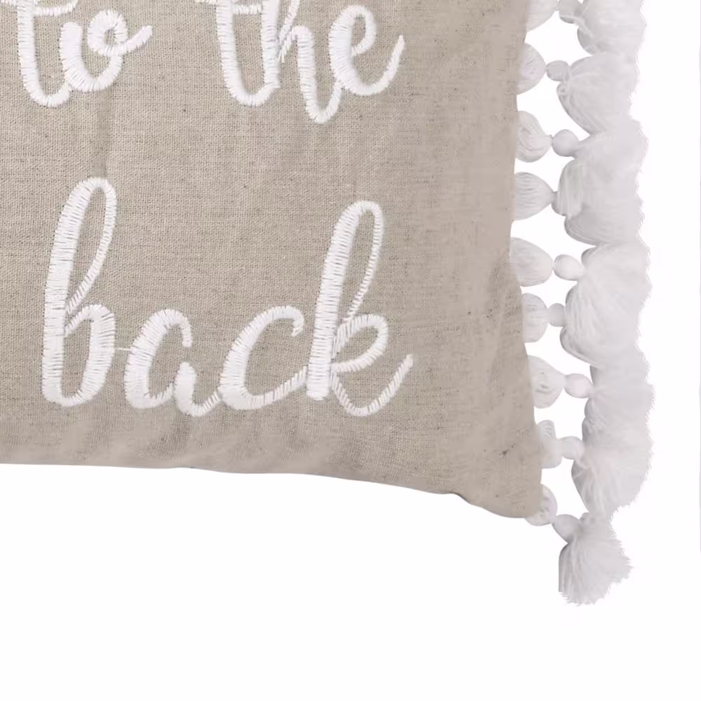 None Beacon Natural Coastal Love You To The Beach and Back Embroidered With Side Edge Tassels 12 in. x 24 in Throw Pillow