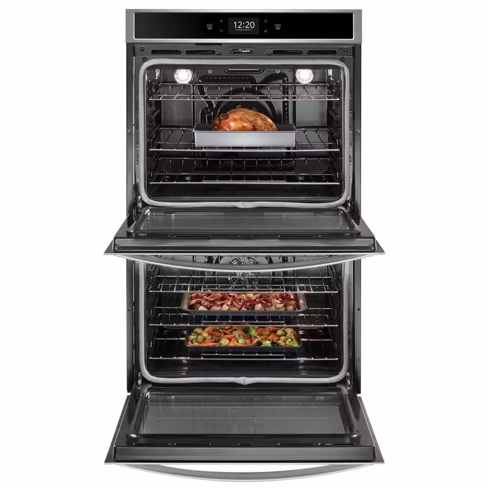 Whirlpool 27 in. Smart Double Electric Wall Oven with Air Fry, When Connected in Black on Stainless Steel
