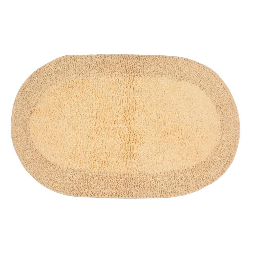 None Double Ruffle Collection 24 in. x 40 in. Yellow Cotton Bath Rug