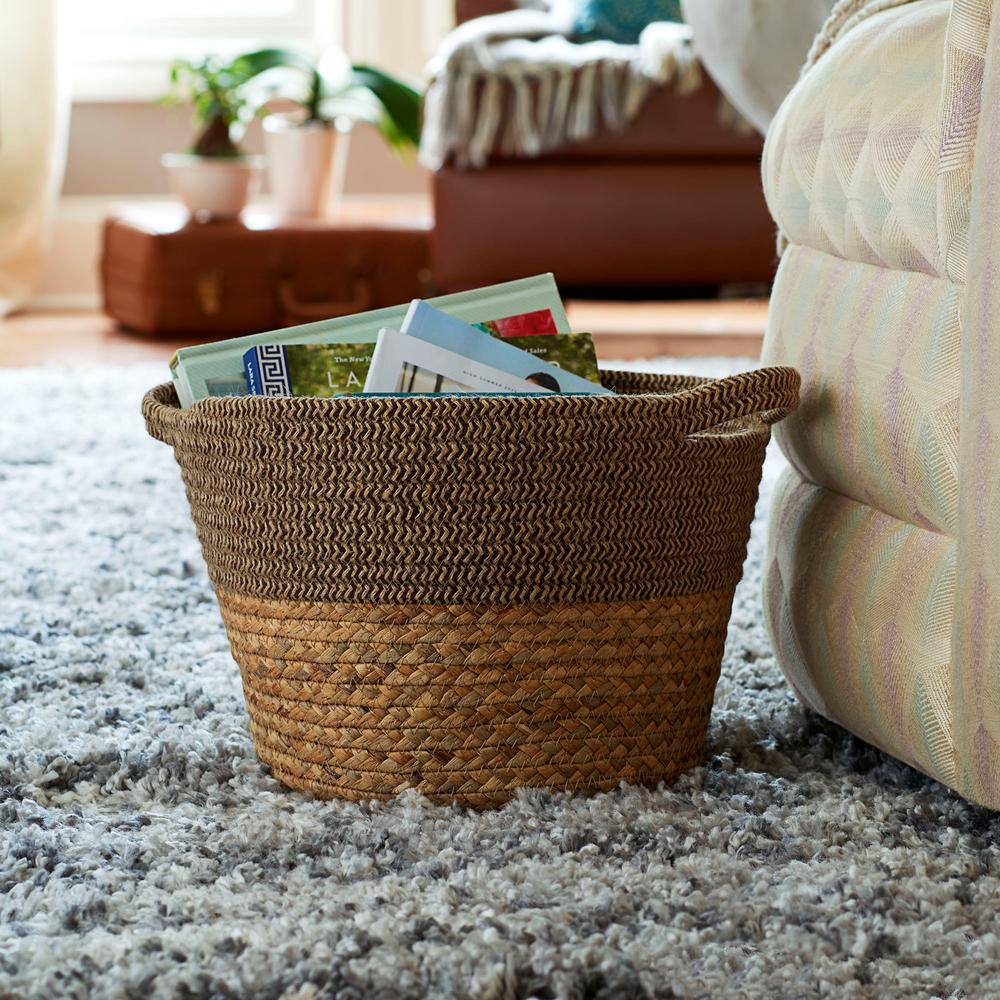 HOUSEHOLD ESSENTIALS Tweed in Natural Wicker Basket with Side Handles