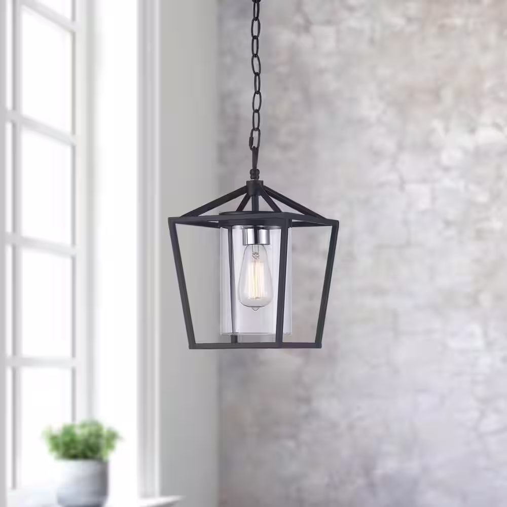 Monteaux Lighting 1-Light Black Outdoor Pendant Light Fixture with Clear Glass