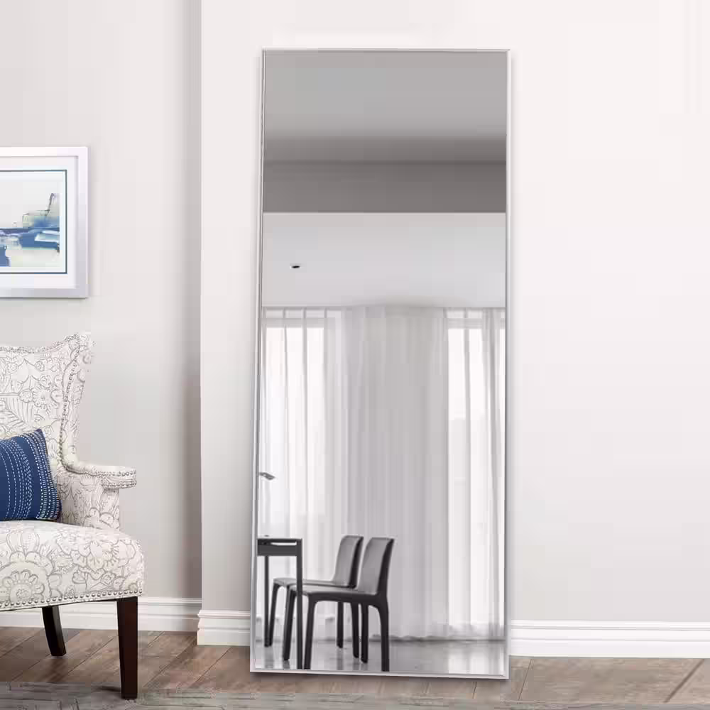None 71 in. x 24 in. Modern Rectangle Aluminum Alloy Thin Framed Silver Full Length Floor Mirror Leaning Mirror