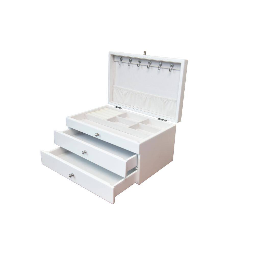 None Elegant White Finish Jewelry Box