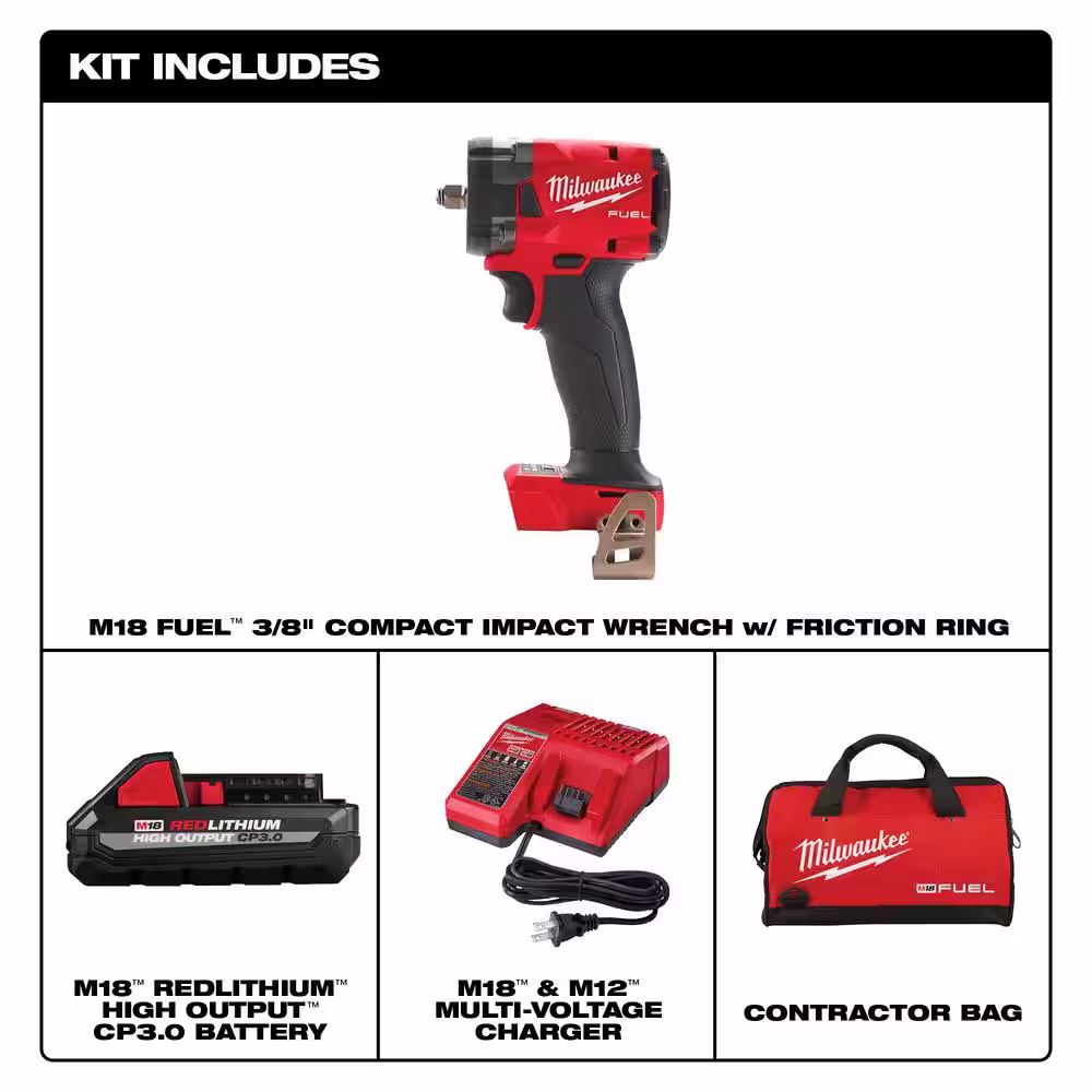 Milwaukee M18 FUEL 18-Volt Lithium-Ion Brushless Cordless 3/8 in. Compact Impact Wrench w/Friction Ring High Output Kit