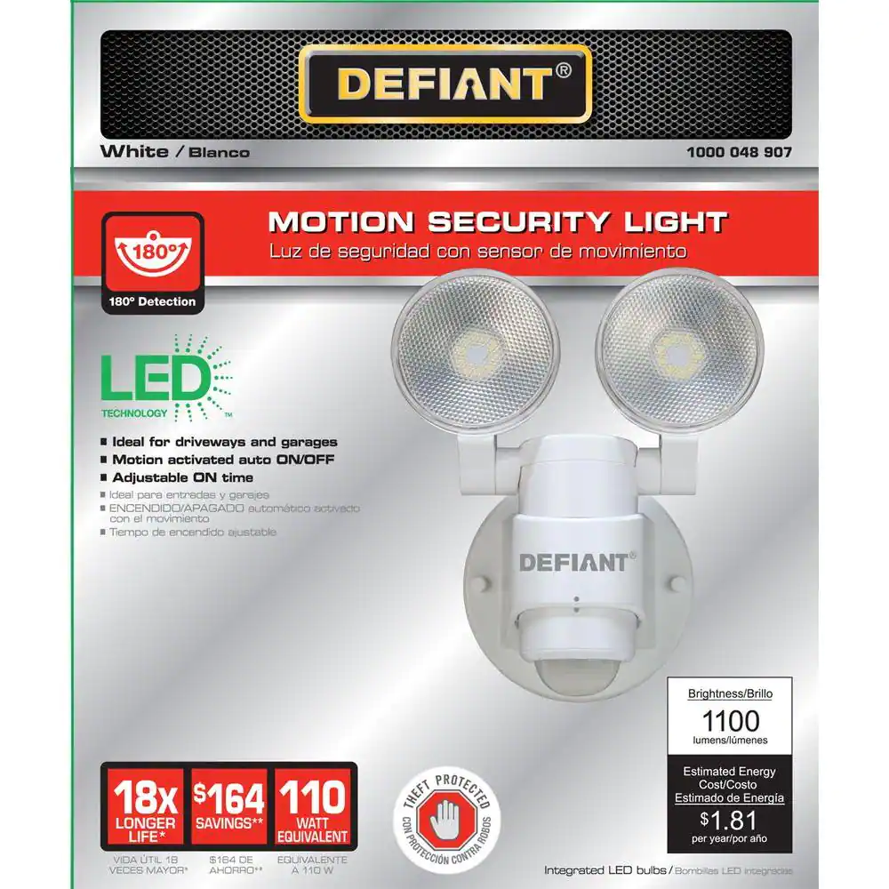 Defiant 1100 Lumen 180-Degree Integrated LED Two-Head White Outdoor Flood Light