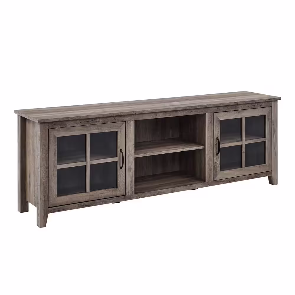 Walker Edison Furniture Company 70 in. Gray Wash Composite TV Stand 75 in. with Doors